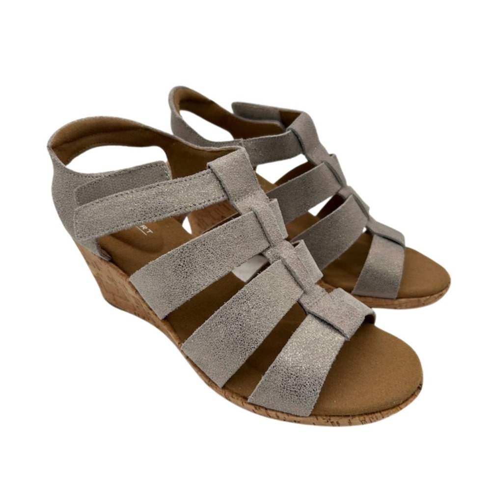 New Rockport Briah Gladiator Sandals Women's Size 7.5 M Taupe Metallic Leather